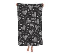 Poadnly Cœurs écrits à la Main, Mots d'amour,Serviette de Bain 80 x 130 cm, Ultra Douce, à séchage Rapide, idéale pour la Salle de Bain et l'hôtel.