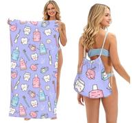 Poadnly Dentiste, Sac-Serviette 2-en-1 Compact : Serviette de Plage avec Sac à Dos à Cordon pour Les Voyages, Les Vacances et Le Camping