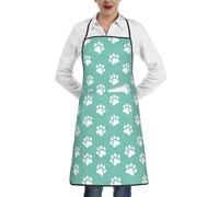 Poadnly Empreintes de pattes de petit chien sur fond bleu,Tablier de cuisine avec poches, tablier de chef imperméable et ajustable