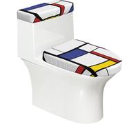 Poadnly Estampe de Style Mondrian,Ensemble de 2 couvercles de réservoir de Toilettes réutilisables, résistants à la poussière et aux éclaboussures pour Salle de Bain
