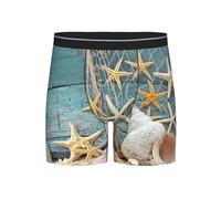 Poadnly Étoile de mer et Filet de pêche sur Le thème de la Plage,Boxer pour Homme, sous-vêtement Fantaisie en Polyester Doux,M