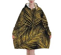Poadnly Feuilles de palmier à paillettes dorées,Sweat à capuche surdimensionné pour femme, sweat-shirt couverture, pull-over en flanelle