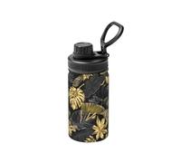 Poadnly Feuilles tropicales noires et dorées,Bouteille d'eau isotherme de 12 oz en acier inoxydable, tasse à café sous vide, gourde