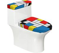 Poadnly Fond coloré dans Le Style Mondrian,Ensemble de 2 couvercles de réservoir de Toilettes réutilisables, résistants à la poussière et aux éclaboussures pour Salle de Bain