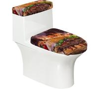 Poadnly Hamburger Steak Fast Food Print,Ensemble de 2 couvercles de réservoir de Toilettes réutilisables, résistants à la poussière et aux éclaboussures pour Salle de Bain