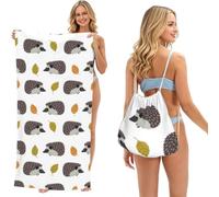 Poadnly Hérisson aux Feuilles d'automne, Sac-Serviette 2-en-1 Compact : Serviette de Plage avec Sac à Dos à Cordon pour Les Voyages, Les Vacances et Le Camping