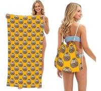 Poadnly Hérisson Mignon, Sac-Serviette 2-en-1 Compact : Serviette de Plage avec Sac à Dos à Cordon pour Les Voyages, Les Vacances et Le Camping