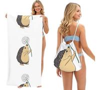 Poadnly Hérisson, Sac-Serviette 2-en-1 Compact : Serviette de Plage avec Sac à Dos à Cordon pour Les Voyages, Les Vacances et Le Camping