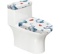 Poadnly Hippopotame Mignon à l'aquarelle et pastèque,Ensemble de 2 couvercles de réservoir de Toilettes réutilisables, résistants à la poussière et aux éclaboussures pour Salle de Bain
