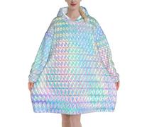 Poadnly Hologramme de couleur arc-en-ciel coloré holographique,Sweat à capuche surdimensionné pour femme, sweat-shirt couverture, pull-over en flanelle