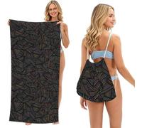 Poadnly Impression 3D géométrique linéaire Arc-en-Ciel, Sac-Serviette 2-en-1 Compact : Serviette de Plage avec Sac à Dos à Cordon pour Les Voyages, Les Vacances et Le Camping