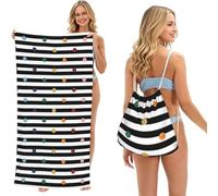 Poadnly Imprimé à Pois Arc-en-Ciel à Rayures Noires et Blanches, Sac-Serviette 2-en-1 Compact : Serviette de Plage avec Sac à Dos à Cordon pour Les Voyages, Les Vacances et Le Camping