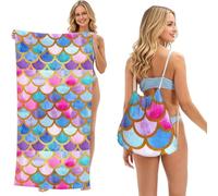 Poadnly Imprimé Arc-en-Ciel coloré, Sac-Serviette 2-en-1 Compact : Serviette de Plage avec Sac à Dos à Cordon pour Les Voyages, Les Vacances et Le Camping
