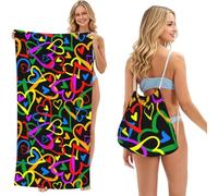 Poadnly Imprimé Arc-en-Ciel de la fierté Gay, Sac-Serviette 2-en-1 Compact : Serviette de Plage avec Sac à Dos à Cordon pour Les Voyages, Les Vacances et Le Camping