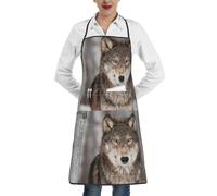 Poadnly Imprimé Loup Sauvage,Tablier de cuisine avec poches, tablier de chef imperméable et ajustable