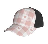 Poadnly Joli Motif à Carreaux de Buffle Rose en Forme de cœur,Casquette de Baseball Ajustable, Style Classique, Casquette de Camionneur