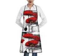 Poadnly Ligne de coquelicots rouges - Décoration murale,Tablier de cuisine avec poches, tablier de chef imperméable et ajustable