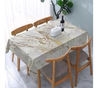 Poadnly Marbre brossé Blanc, Gris, Argent, Or nacré,Nappe imperméable, Anti-poussière et Infroissable Housse pour Table - 137 x 183 cm