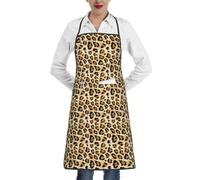 Poadnly Mode marron noir léopard jaune clair,Tablier de cuisine avec poches, tablier de chef imperméable et ajustable