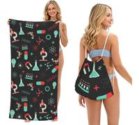 Poadnly Modèles de Chimie Verte et de Science, Sac-Serviette 2-en-1 Compact : Serviette de Plage avec Sac à Dos à Cordon pour Les Voyages, Les Vacances et Le Camping