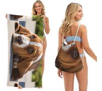 Poadnly Motif Basset Hound, Sac-Serviette 2-en-1 Compact : Serviette de Plage avec Sac à Dos à Cordon pour Les Voyages, Les Vacances et Le Camping
