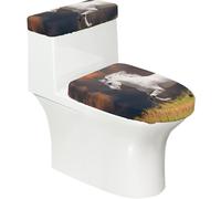 Poadnly Motif de Chevaux Blancs,Ensemble de 2 couvercles de réservoir de Toilettes réutilisables, résistants à la poussière et aux éclaboussures pour Salle de Bain