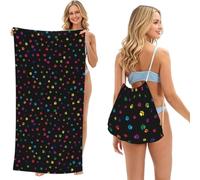 Poadnly Motif d'empreinte de Patte Arc-en-Ciel, Sac-Serviette 2-en-1 Compact : Serviette de Plage avec Sac à Dos à Cordon pour Les Voyages, Les Vacances et Le Camping