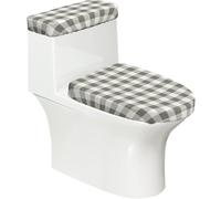 Poadnly Motif géométrique Abstrait à Carreaux Gris et Blancs,Ensemble de 2 couvercles de réservoir de Toilettes réutilisables, résistants à la poussière et aux éclaboussures pour Salle de Bain