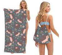 Poadnly Motif Mignon de hérisson et de Fleurs, Sac-Serviette 2-en-1 Compact : Serviette de Plage avec Sac à Dos à Cordon pour Les Voyages, Les Vacances et Le Camping