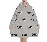 Poadnly Motif sans couture de baleine orque, style dessin animé,Sweat à capuche surdimensionné pour femme, sweat-shirt couverture, pull-over en flanelle