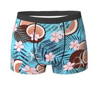 Poadnly Noix de Coco Tropicale sur Fond Bleu，sous-vêtements Fantaisie pour Hommes, caleçons Boxeurs en Polyester Doux,L