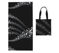 Poadnly Note Musicale, Sac à Serviettes Pliable 2 en 1, Serviettes de Plage avec Sac de Transport pour Les Voyages, Les Vacances et Le Camping