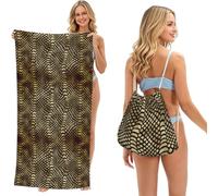Poadnly Peau de Python Noir doré Africain Safari sépia, Sac-Serviette 2-en-1 Compact : Serviette de Plage avec Sac à Dos à Cordon pour Les Voyages, Les Vacances et Le Camping