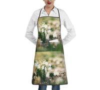 Poadnly Perce-neige sauvage printanière,Tablier de cuisine avec poches, tablier de chef imperméable et ajustable