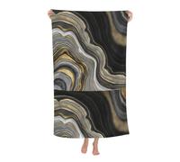 Poadnly Pierre précieuse d'agate Noire et dorée Moderne,Serviette de Bain 80 x 130 cm, Ultra Douce, à séchage Rapide, idéale pour la Salle de Bain et l'hôtel.