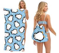 Poadnly Pingouin Fluffy Hiver Fluffy, Sac-Serviette 2-en-1 Compact : Serviette de Plage avec Sac à Dos à Cordon pour Les Voyages, Les Vacances et Le Camping