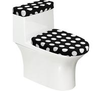 Poadnly Pois Blancs sur Fond Noir,Ensemble de 2 couvercles de réservoir de Toilettes réutilisables, résistants à la poussière et aux éclaboussures pour Salle de Bain