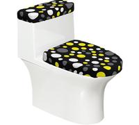 Poadnly Pois Jaunes, Blancs et Noirs,Ensemble de 2 couvercles de réservoir de Toilettes réutilisables, résistants à la poussière et aux éclaboussures pour Salle de Bain
