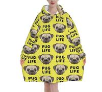 Poadnly Pug Life - Joli visage de carlin jaune,Sweat à capuche surdimensionné pour femme, sweat-shirt couverture, pull-over en flanelle