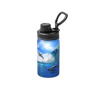 Poadnly Quatre dauphins dans la mer des baleines,Bouteille d'eau isotherme de 12 oz en acier inoxydable, tasse à café sous vide, gourde