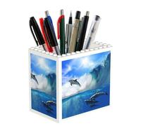 Poadnly Quatre dauphins dans la mer des baleines, Pot à crayons/pot à stylos pour le bureau, la maison et l'école, organiseur de bureau compact pour fournitures de bureau