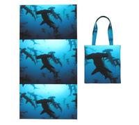 Poadnly Requins-marteaux imprimés, Sac à Serviettes Pliable 2 en 1, Serviettes de Plage avec Sac de Transport pour Les Voyages, Les Vacances et Le Camping