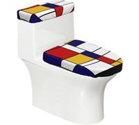 Poadnly Style Mondrian,Ensemble de 2 couvercles de réservoir de Toilettes réutilisables, résistants à la poussière et aux éclaboussures pour Salle de Bain