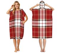 Poadnly Tartan Rouge, Noir et Blanc à Carreaux écossais, Serviette de Plage à Capuche pour Adulte 90 x 110 cm, Peignoir de Bain, Poncho de Surf pour Femmes et Hommes