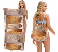 Poadnly Texture Glamour à Traits dorés cuivrés, Sac-Serviette 2-en-1 Compact : Serviette de Plage avec Sac à Dos à Cordon pour Les Voyages, Les Vacances et Le Camping