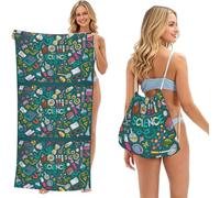 Poadnly Thème Scientifique des Dessins animés, Sac-Serviette 2-en-1 Compact : Serviette de Plage avec Sac à Dos à Cordon pour Les Voyages, Les Vacances et Le Camping