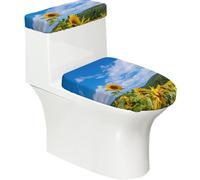 Poadnly Tournesol Mer et Ciel Bleu Nuages Blancs,Ensemble de 2 couvercles de réservoir de Toilettes réutilisables, résistants à la poussière et aux éclaboussures pour Salle de Bain