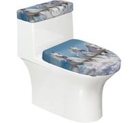 Poadnly Trois Chevaux Blancs,Ensemble de 2 couvercles de réservoir de Toilettes réutilisables, résistants à la poussière et aux éclaboussures pour Salle de Bain