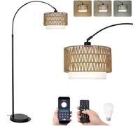POAHNCU Lampadaire Arc Avec Télécommande, Abat-jour En Rotin Et Lin, Noir
