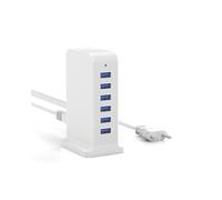 POANES Chargeur USB 25 W Alimentation USB Multiple 6 Ports Station de Chargement de téléphone Portable Prise Blanche pour iPhone 15/14/13/12 Pro Max/Samsung Galaxy/Huawei/HTC/LG